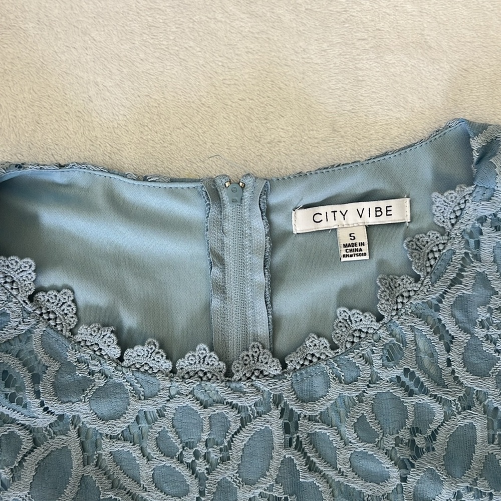 City Vibe Sky Blue Lace Sleeveless Dress - Picture 4 of 4